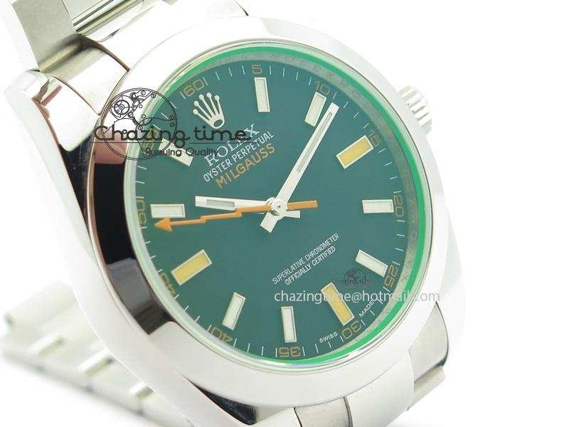 Milgauss 116400 GV JF 1:1 Green Sapphire Black Dial On SS Bracelet A2824 V2