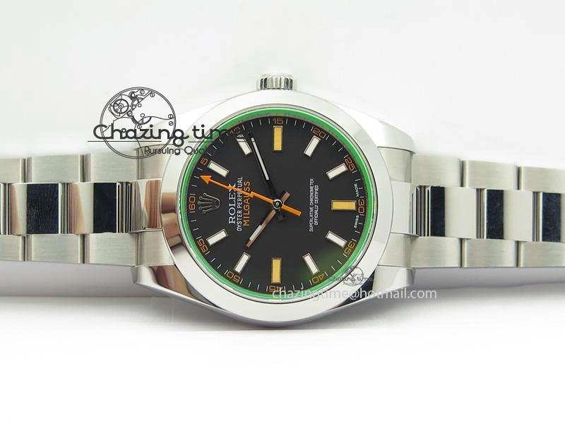 Milgauss 116400 GV JF 1:1 Green Sapphire Black Dial On SS Bracelet A2824 V2