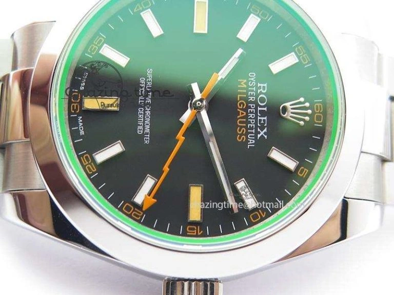 Milgauss 116400 GV JF 1:1 Green Sapphire Black Dial On SS Bracelet A2824 V2
