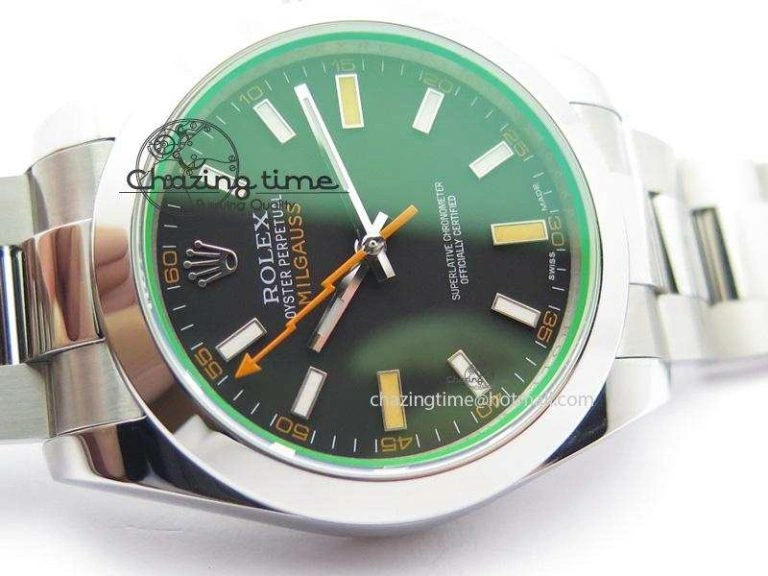Milgauss 116400 GV JF 1:1 Green Sapphire Black Dial On SS Bracelet A2824 V2