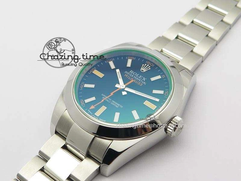 Milgauss 116400 GV JF 1:1 Green Sapphire Black Dial On SS Bracelet A2824 V2