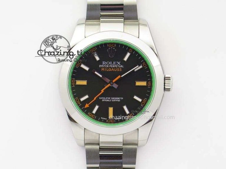 Milgauss 116400 GV JF 1:1 Green Sapphire Black Dial On SS Bracelet SA3131