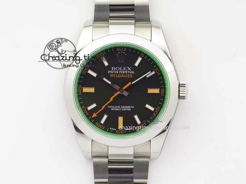 Milgauss 116400 GV JF 1:1 Green Sapphire Black Dial On SS Bracelet SA3131