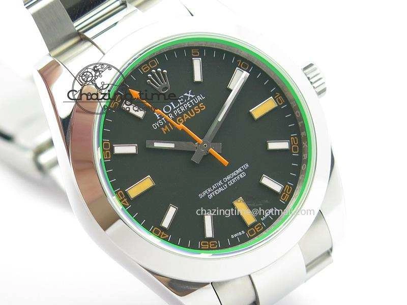 Milgauss 116400 GV JF 1:1 Green Sapphire Black Dial On SS Bracelet SA3131