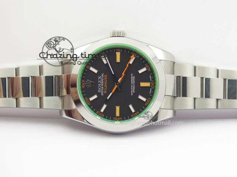 Milgauss 116400 GV JF 1:1 Green Sapphire Black Dial On SS Bracelet SA3131