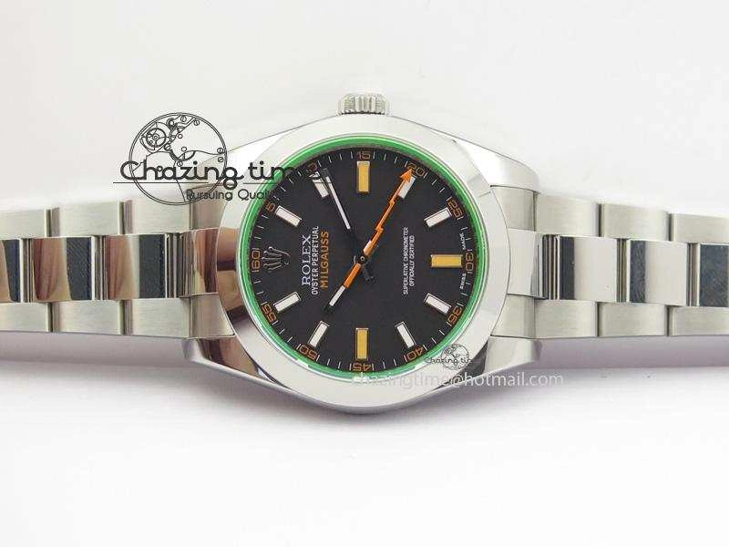 Milgauss 116400 GV JF 1:1 Green Sapphire Black Dial On SS Bracelet SA3131
