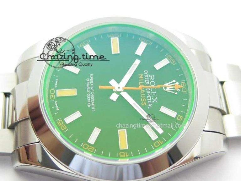 Milgauss 116400 GV JF 1:1 Green Sapphire Black Dial On SS Bracelet SA3131