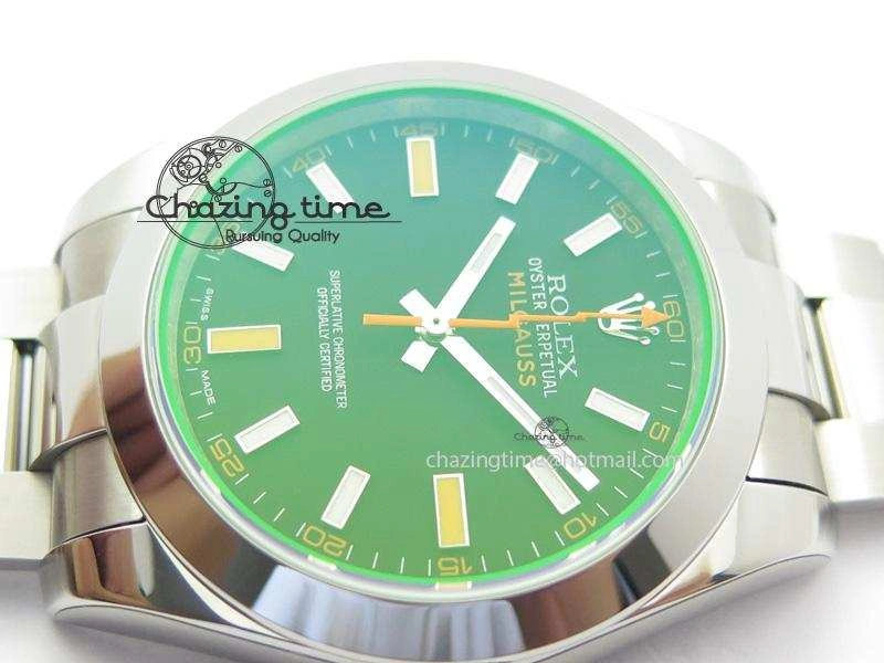 Milgauss 116400 GV JF 1:1 Green Sapphire Black Dial On SS Bracelet SA3131