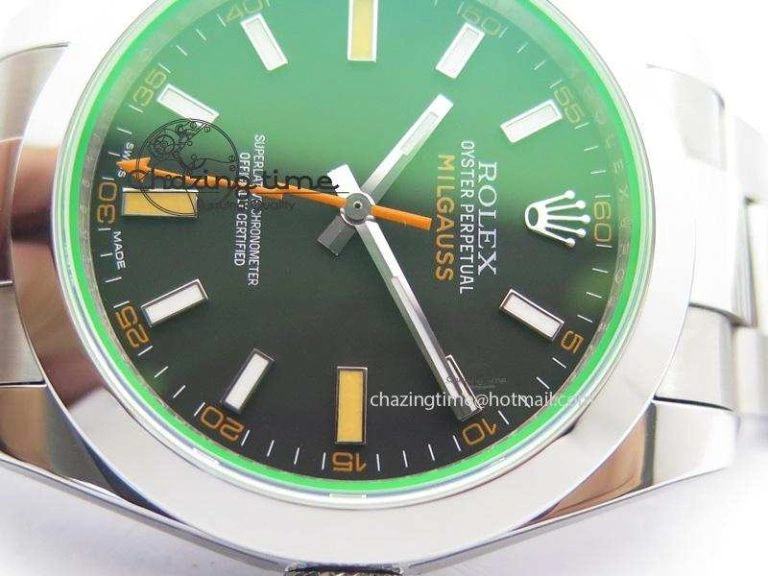 Milgauss 116400 GV JF 1:1 Green Sapphire Black Dial On SS Bracelet SA3131