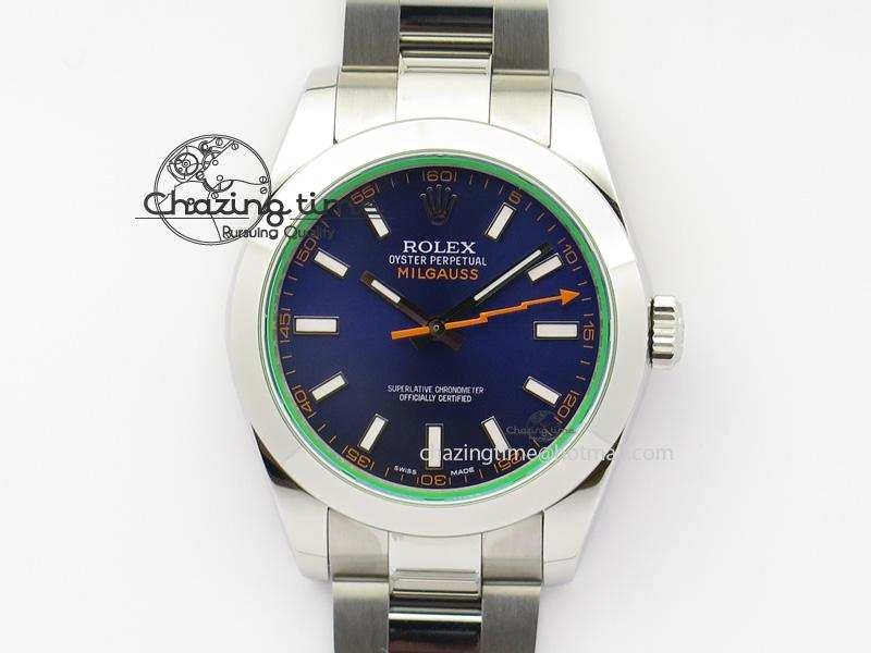 Milgauss 116400 GV JF 1:1 Green Sapphire Blue Dial On SS Bracelet A2824 V2