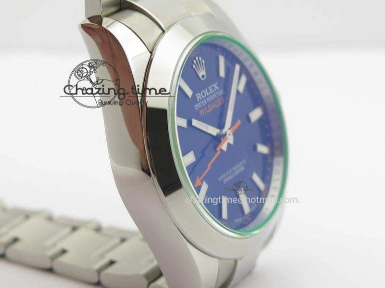 Milgauss 116400 GV JF 1:1 Green Sapphire Blue Dial On SS Bracelet A2824 V2
