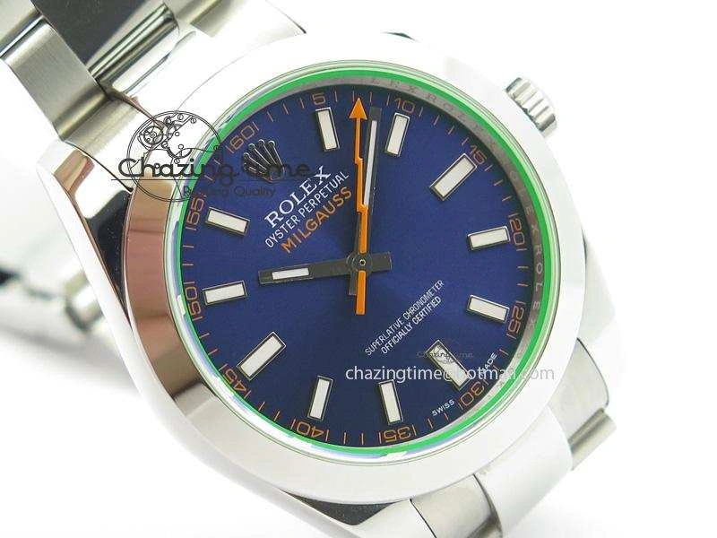 Milgauss 116400 GV JF 1:1 Green Sapphire Blue Dial On SS Bracelet A2824 V2