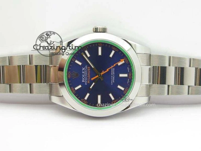 Milgauss 116400 GV JF 1:1 Green Sapphire Blue Dial On SS Bracelet A2824 V2
