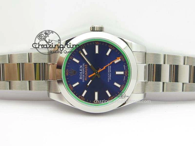 Milgauss 116400 GV JF 1:1 Green Sapphire Blue Dial On SS Bracelet A2824 V2