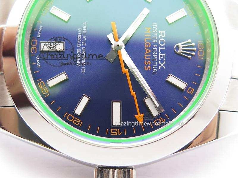 Milgauss 116400 GV JF 1:1 Green Sapphire Blue Dial On SS Bracelet A2824 V2