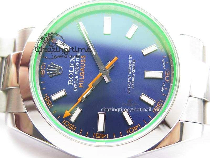 Milgauss 116400 GV JF 1:1 Green Sapphire Blue Dial On SS Bracelet A2824 V2