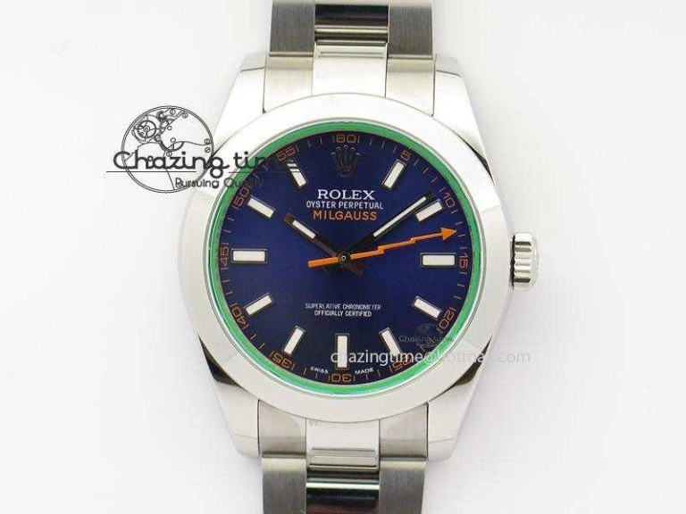 Milgauss 116400 GV JF 1:1 Green Sapphire Blue Dial On SS Bracelet SA3131