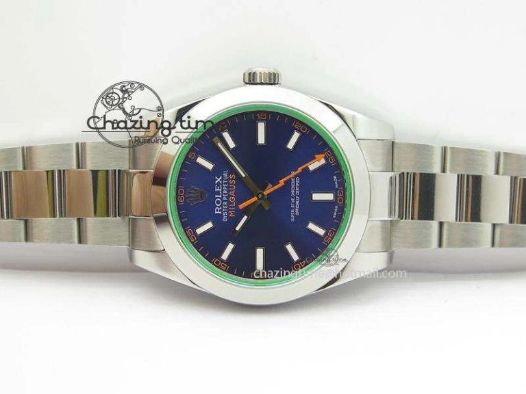 Milgauss 116400 GV JF 1:1 Green Sapphire Blue Dial On SS Bracelet SA3131