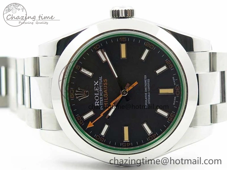 Milgauss 116400 GV Noob 1:1 Best Edition Green Sapphire Black Dial on SS Bracelet A2836