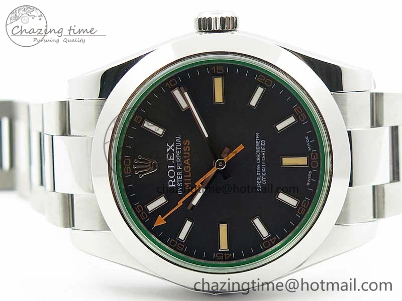 Milgauss 116400 GV Noob 1:1 Best Edition Green Sapphire Black Dial on SS Bracelet A2836