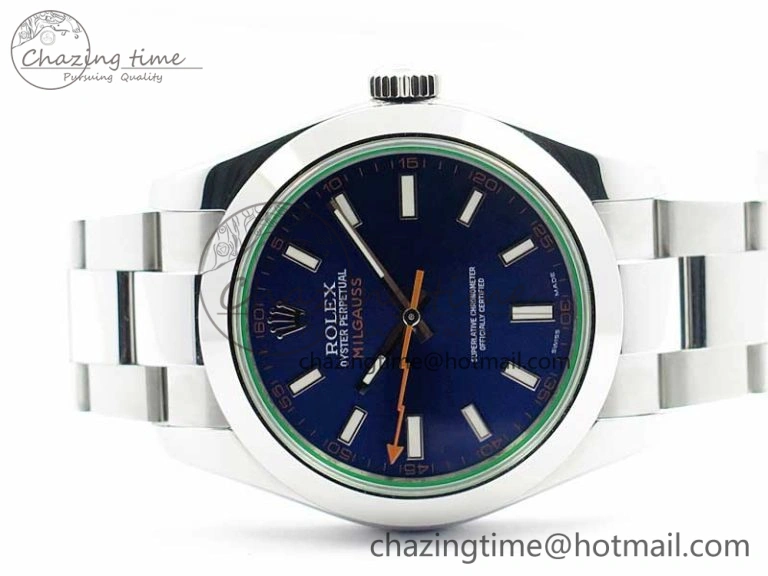 Milgauss 116400 GV Noob 1:1 Green Sapphire Blue Dial on SS Bracelet A2836