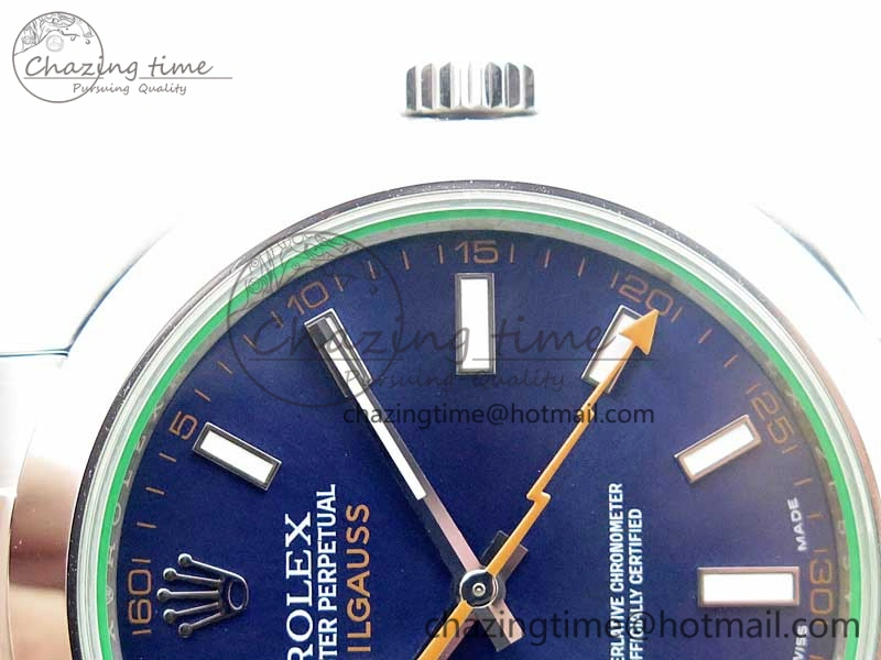 Milgauss 116400 GV Noob 1:1 Green Sapphire Blue Dial on SS Bracelet A2836