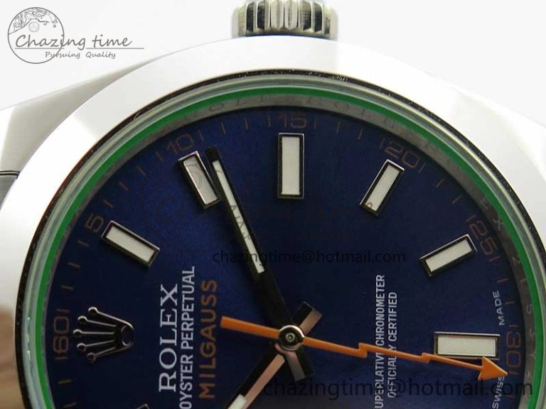 Milgauss 116400 GV Noob 1:1 Green Sapphire Blue Dial on SS Bracelet A2836