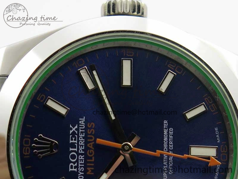 Milgauss 116400 GV Noob 1:1 Green Sapphire Blue Dial on SS Bracelet A2836