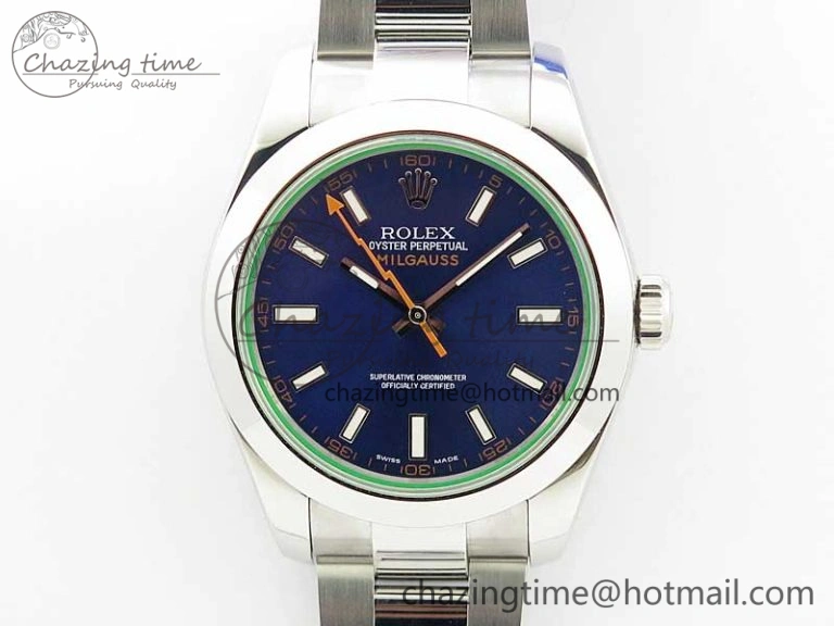 Milgauss 116400 GV Noob 1:1 Green Sapphire Blue Dial on SS Bracelet A2836
