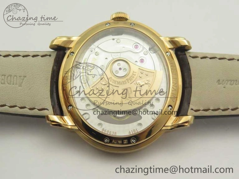Millennium Series 15350 RG V9F 1:1 Best Edition Diamonds Bezel White Dial Black Markers on Brown Leather Strap A4101