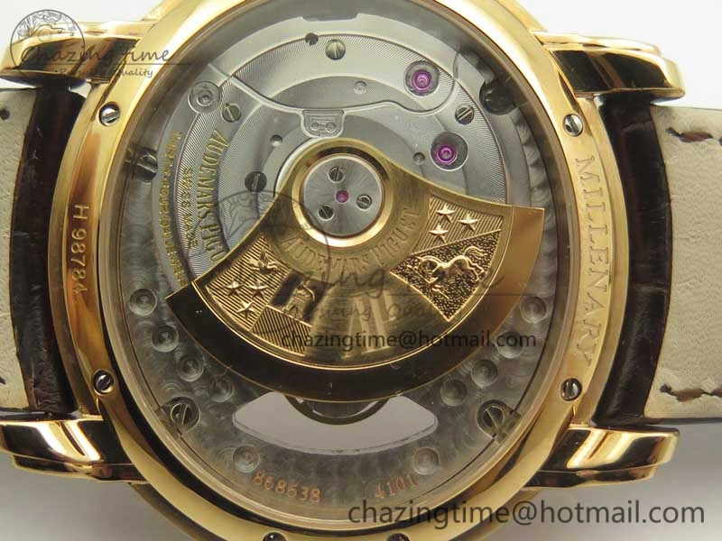 Millennium Series 15350 RG V9F 1:1 Best Edition Diamonds Bezel White Dial Black Markers on Brown Leather Strap A4101