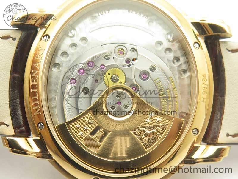 Millennium Series 15350 RG V9F 1:1 Best Edition Diamonds Bezel White Dial Black Markers on Brown Leather Strap A4101