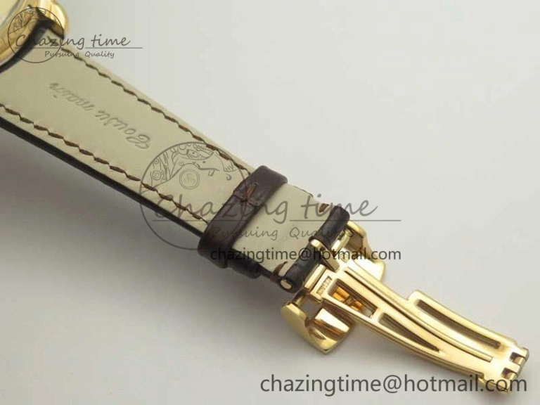 Millennium Series 15350 RG V9F 1:1 Best Edition Diamonds Bezel White Dial Black Markers on Brown Leather Strap A4101
