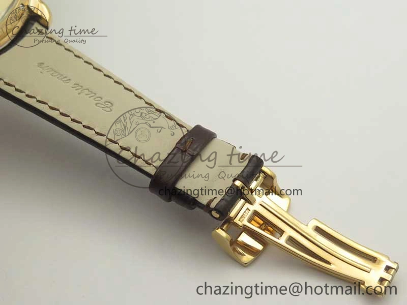 Millennium Series 15350 RG V9F 1:1 Best Edition Diamonds Bezel White Dial Black Markers on Brown Leather Strap A4101