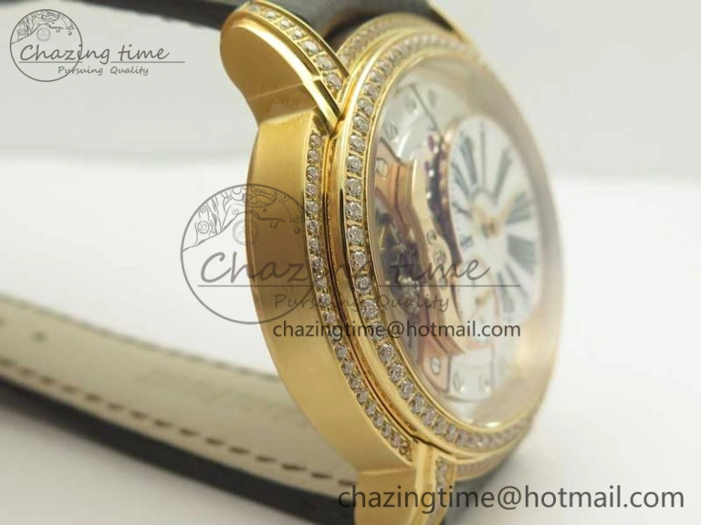 Millennium Series 15350 RG V9F 1:1 Best Edition Diamonds Bezel White Dial Black Markers on Brown Leather Strap A4101