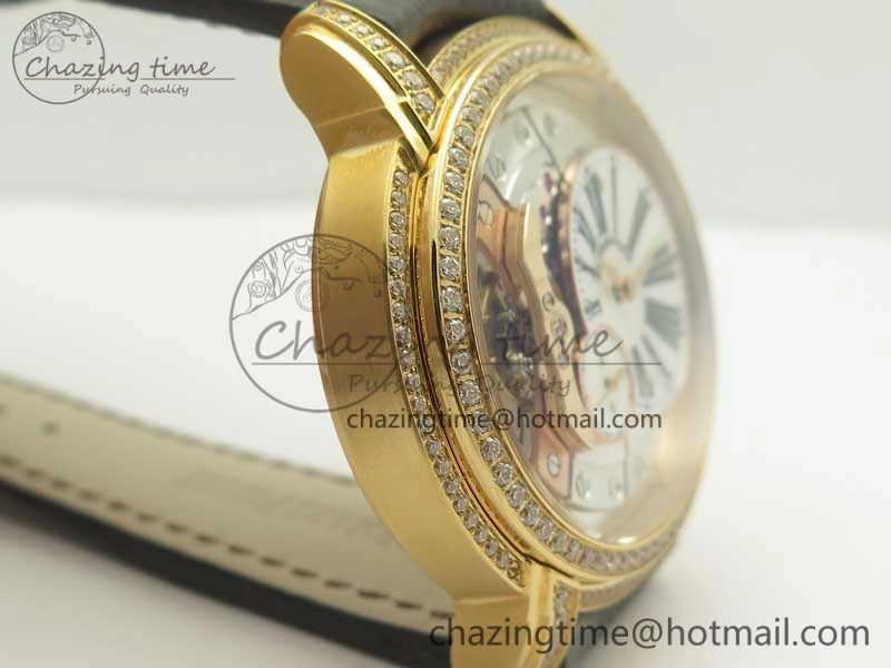 Millennium Series 15350 RG V9F 1:1 Best Edition Diamonds Bezel White Dial Black Markers on Brown Leather Strap A4101