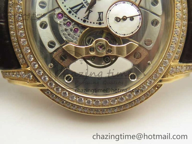 Millennium Series 15350 RG V9F 1:1 Best Edition Diamonds Bezel White Dial Black Markers on Brown Leather Strap A4101