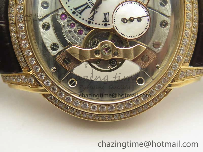Millennium Series 15350 RG V9F 1:1 Best Edition Diamonds Bezel White Dial Black Markers on Brown Leather Strap A4101