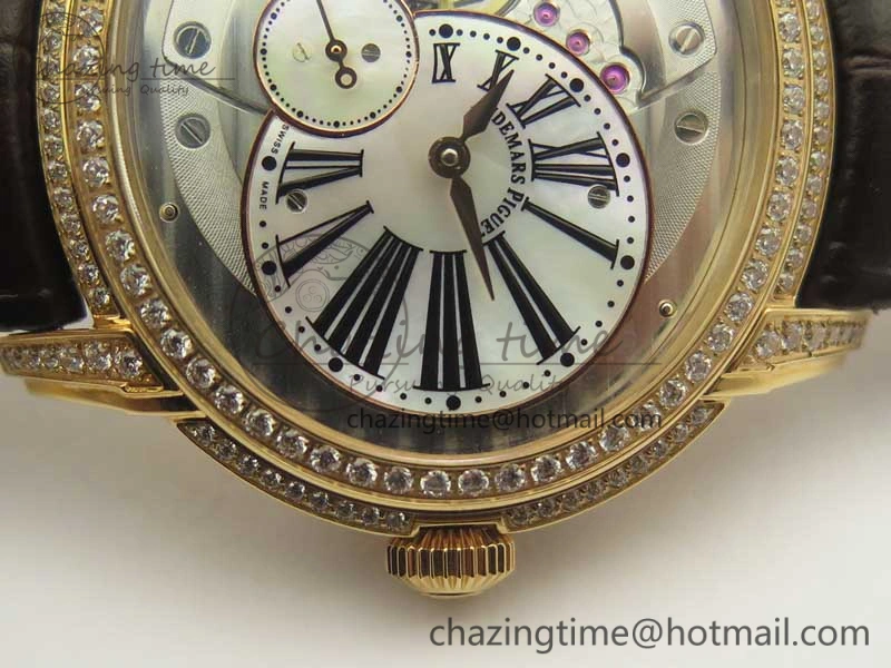 Millennium Series 15350 RG V9F 1:1 Best Edition Diamonds Bezel White Dial Black Markers on Brown Leather Strap A4101