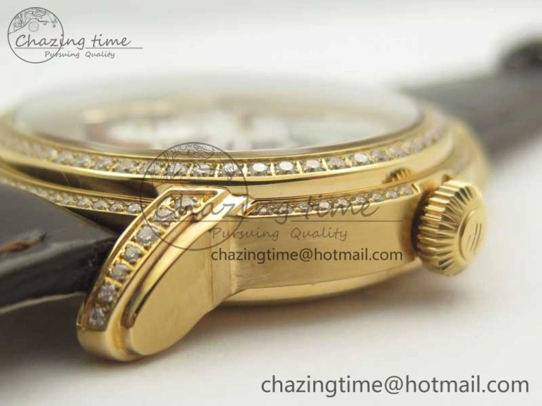Millennium Series 15350 RG V9F 1:1 Best Edition Diamonds Bezel White Dial Black Markers on Brown Leather Strap A4101