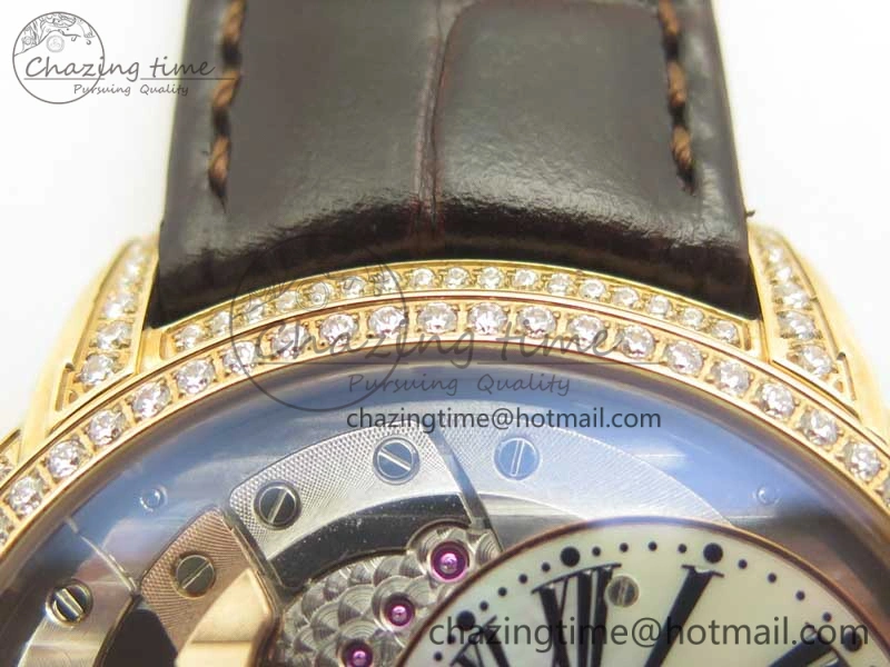 Millennium Series 15350 RG V9F 1:1 Best Edition Diamonds Bezel White Dial Black Markers on Brown Leather Strap A4101