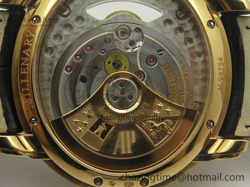 Millennium Series 15350 RG V9F 1:1 Best Edition Full Diamonds Black Markers on Black Leather Strap A4101