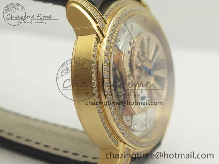 Millennium Series 15350 RG V9F 1:1 Best Edition Full Diamonds Black Markers on Black Leather Strap A4101