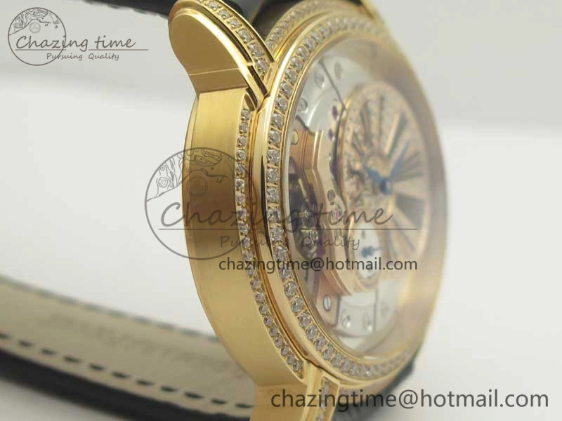 Millennium Series 15350 RG V9F 1:1 Best Edition Full Diamonds Black Markers on Black Leather Strap A4101