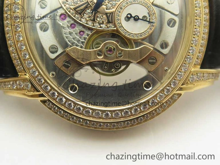 Millennium Series 15350 RG V9F 1:1 Best Edition Full Diamonds Black Markers on Black Leather Strap A4101