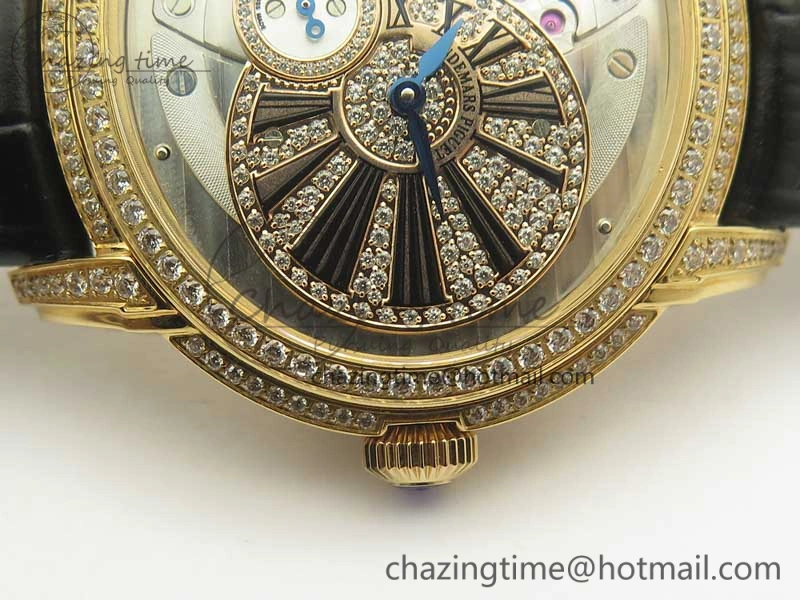 Millennium Series 15350 RG V9F 1:1 Best Edition Full Diamonds Black Markers on Black Leather Strap A4101