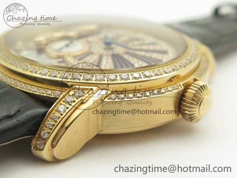 Millennium Series 15350 RG V9F 1:1 Best Edition Full Diamonds Black Markers on Black Leather Strap A4101