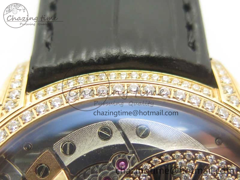 Millennium Series 15350 RG V9F 1:1 Best Edition Full Diamonds Black Markers on Black Leather Strap A4101