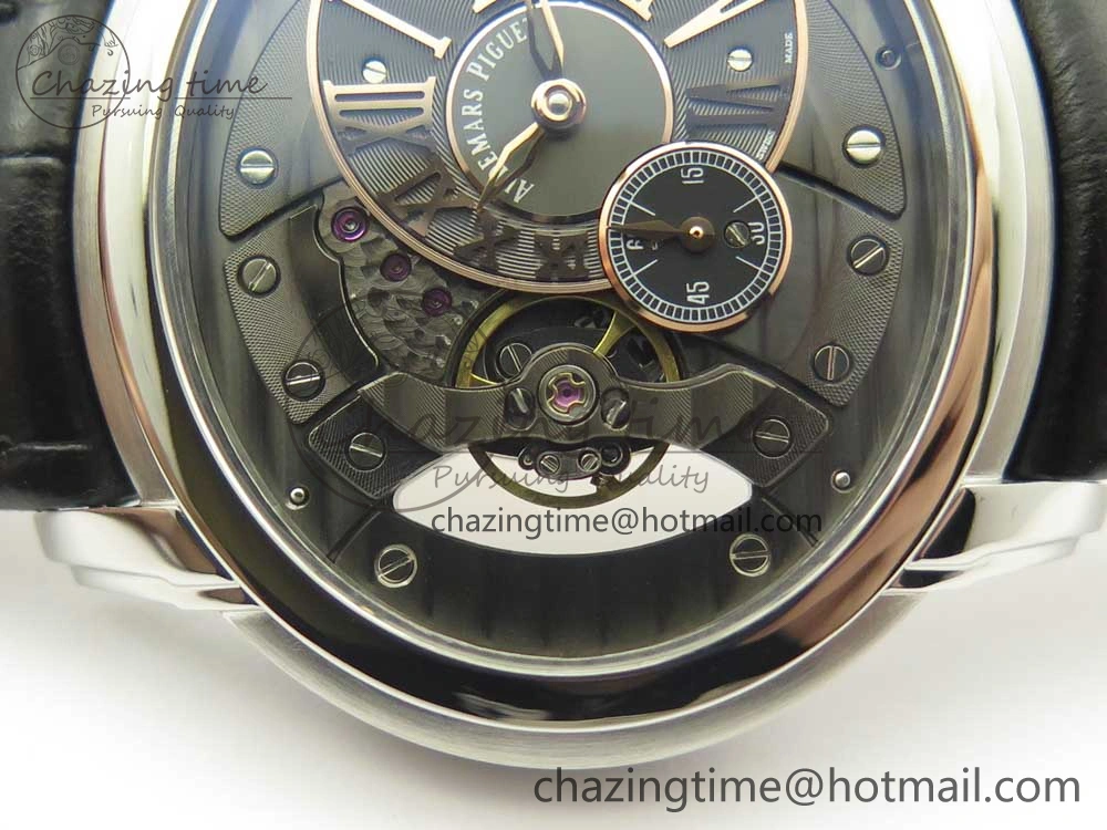 Millennium Series 15350 SS V9F 1:1 Best Edition Black Skeleton Dial on Black Leather Strap A4101