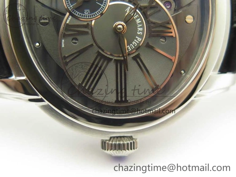 Millennium Series 15350 SS V9F 1:1 Best Edition Black Skeleton Dial on Black Leather Strap A4101